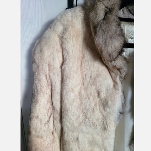 Vintage Genuine Rabbit and Fox Tail Cropped Fur Coat Jacket L Cream Glam Mobwife - Picture 4 of 10